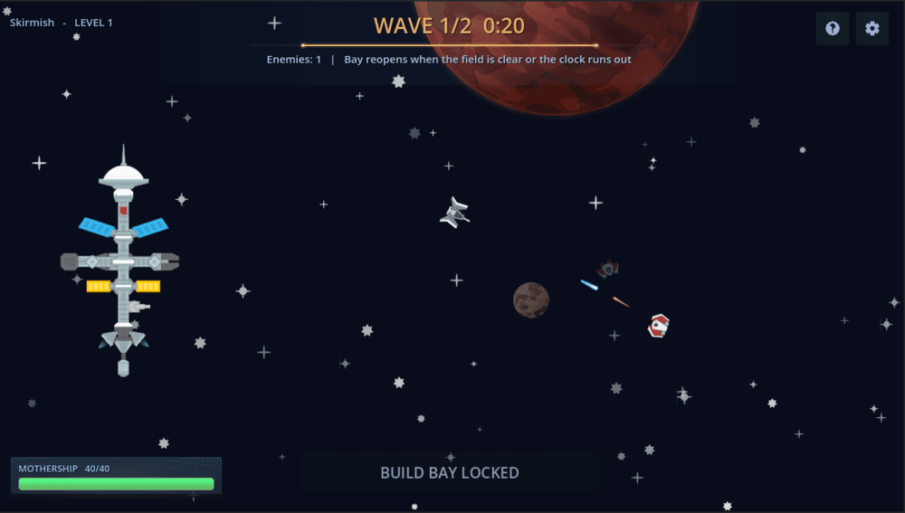 Bolt and Bolt: a modular ship in space during wave one, mothership hull bar along the bottom
