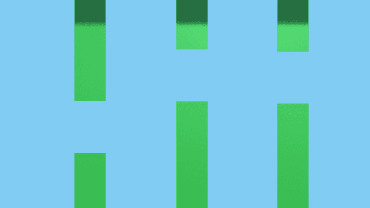 Green pipe pairs scrolling across a blue sky, no bird on screen