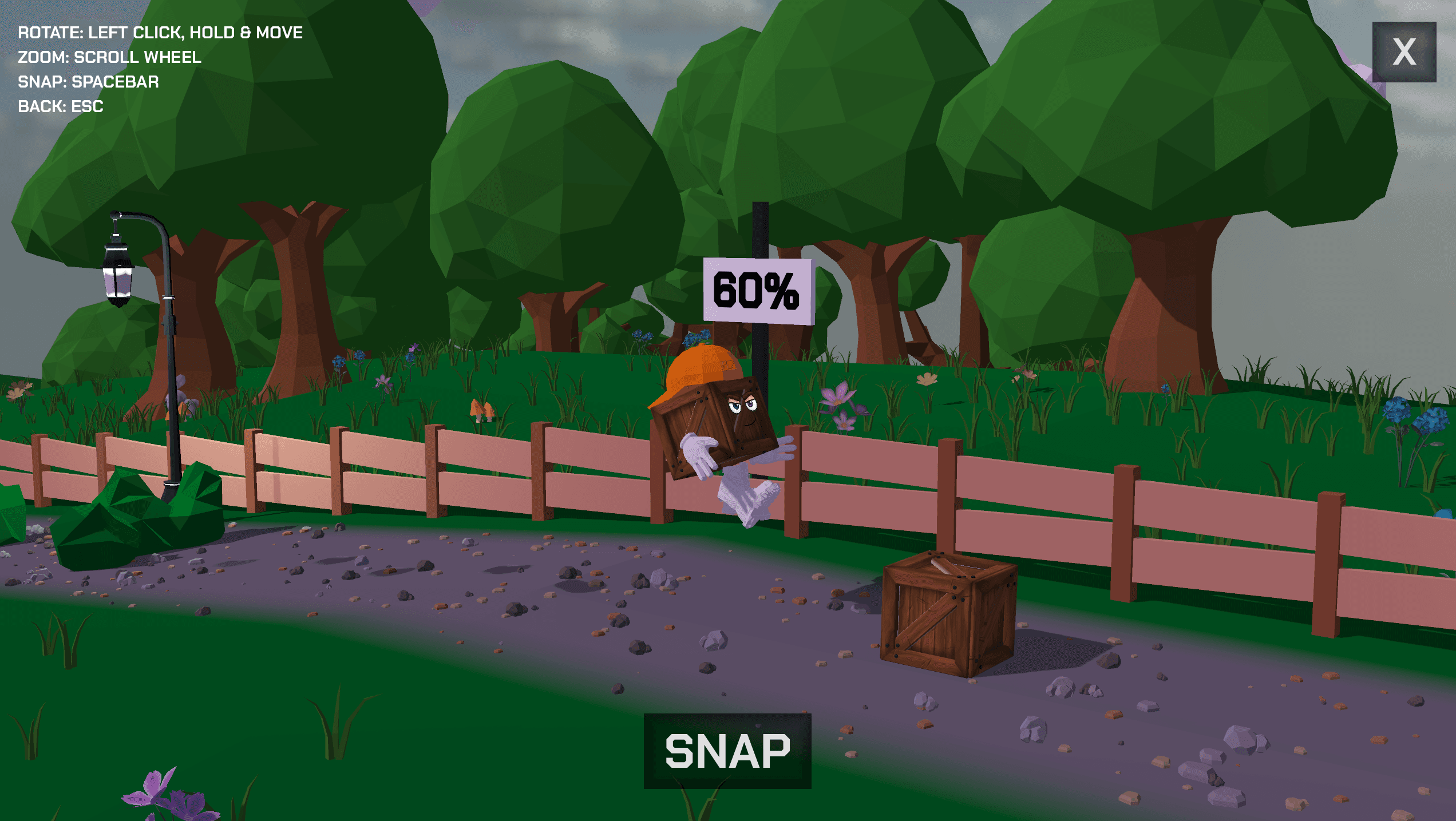 Beat Boxy jumping over an obstacle on a forest path