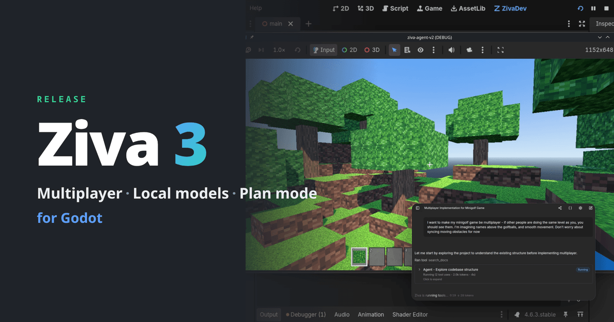 Ziva 3: Multiplayer, Local Models, and Plan Mode for Godot
