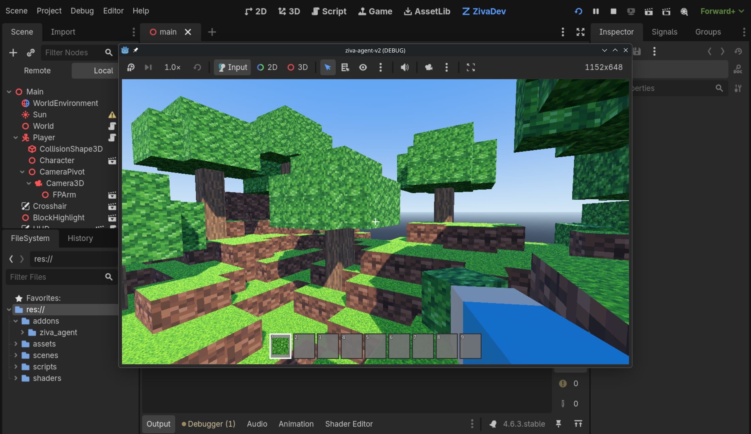 Godotcraft, a Minecraft-style voxel world running in the Godot engine